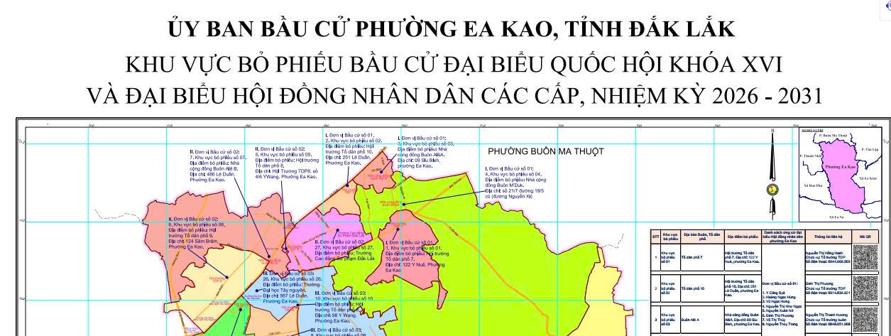 Sơ đồ khu vực bỏ phiếu bầu cử Đại biểu Quốc hội khóa XVI và Đại biểu HĐND các cấp, nhiệm kỳ 2026-2031 trên địa bàn phường Ea Kao