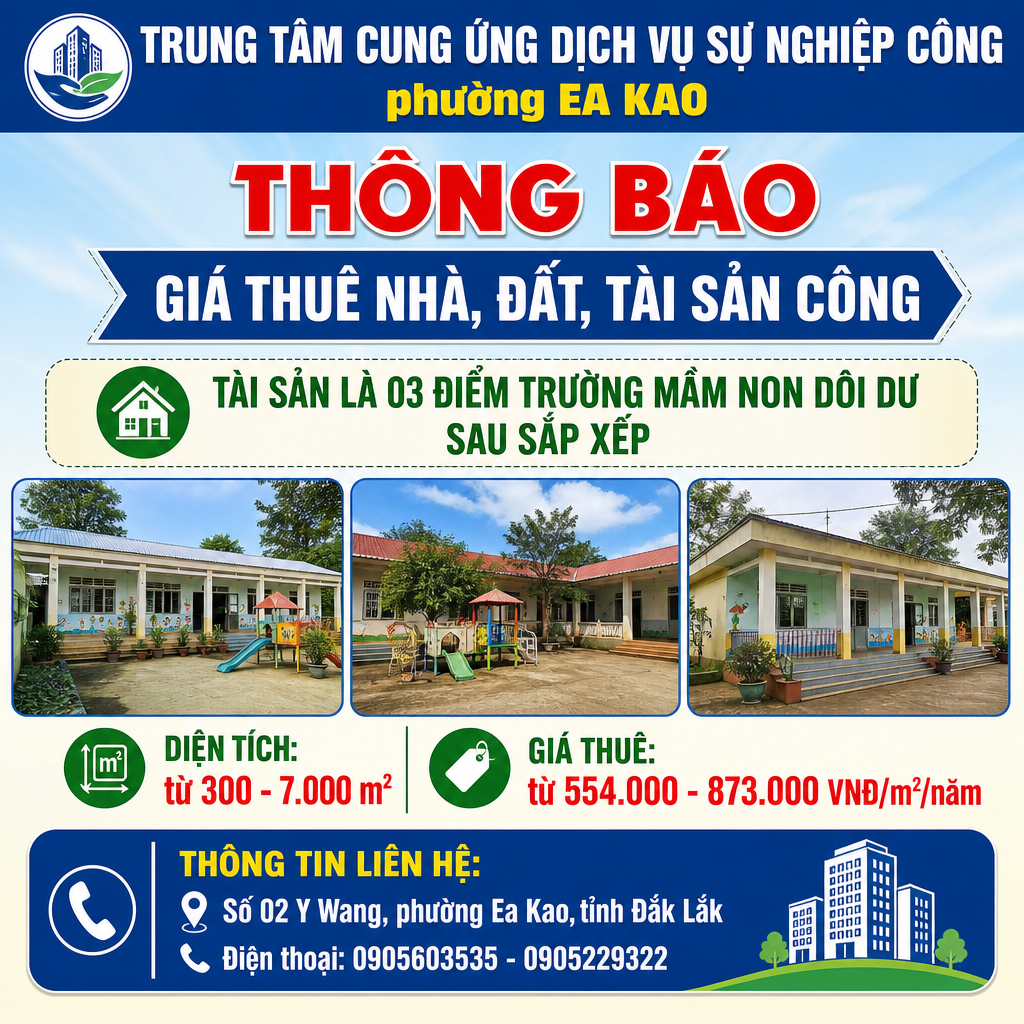 PHƯỜNG EA KAO THÔNG BÁO CHO THUÊ NHÀ ĐẤT DÔI DƯ