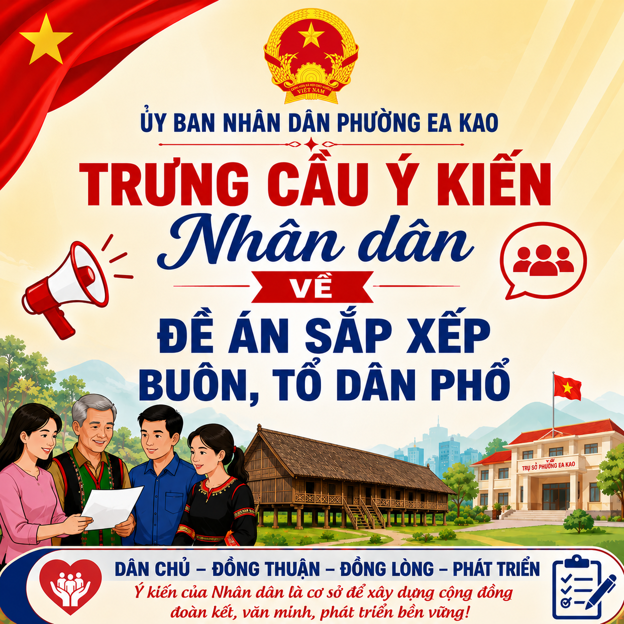PHƯỜNG EA KAO THÀNH LẬP 06 TỔ TRƯNG CẦU Ý KIẾN NHÂN DÂN VỀ VIỆC SẮP XẾP BUÔN, TỔ DÂN PHỐ
